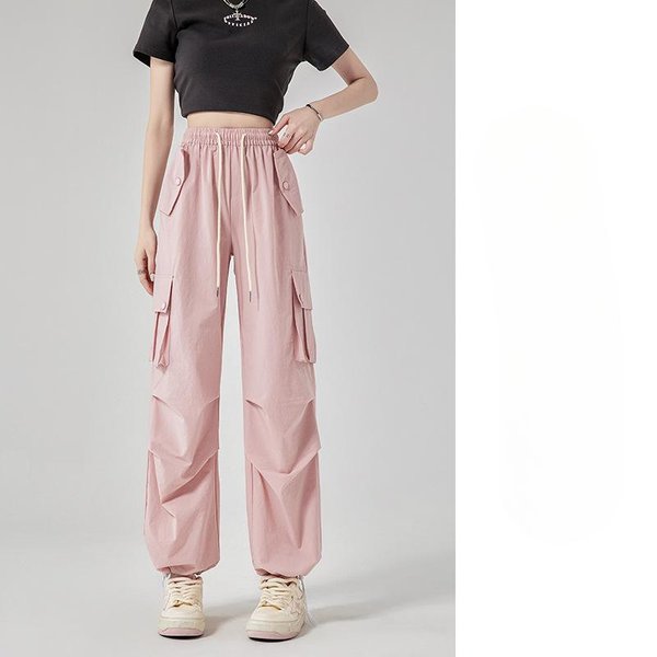 Pantalones De Trabajo Para Mujer En OtoñO Nuevos De Cintura Alta CaíDos De Secado RáPido Pantalones De ParacaíDas Deportivos Casuales De Pierna Ancha XL-image