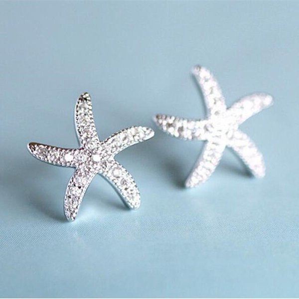 Huitan - Hermosos Pendientes De Estrella De Mar Para Mujer, Accesorios Sencillos Y Elegantes, Para Fiestas, Uso Diario, Delicados Pendientes Femeninos, JoyeríA De Lujo White-image