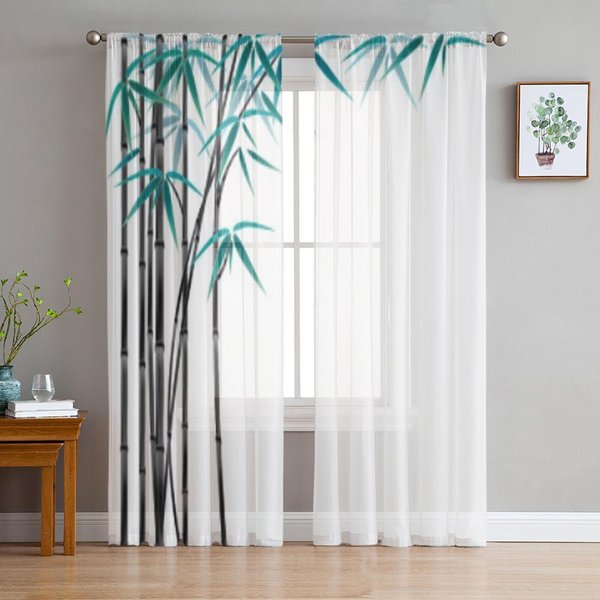 Cortinas Negras De Bambú Y Blancas De Tul Transparentes Para DecoracióN De Sala De Estar Cortina Para La HabitacióN Dormitorio Cocina Cortinas De Voile Organza 135W X 114H(Cm) White-image