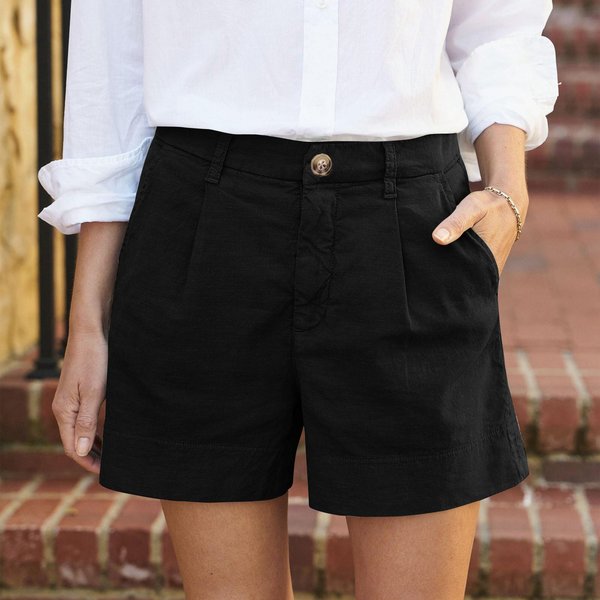 Pantalones Cortos De Lino Y AlgodóN Suave Para Mujer, Con Bolsillos, Cierre De Botones Suaves, Sin Cremallera, Corte Ajustado. XXL Negro-image