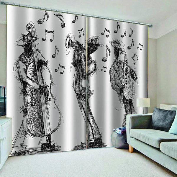 Notas Musicales Piano Cortina Opaca Para Ventana Para Dormitorio Sala De Estar BañO Cocina Puerta Recibidor Hogar Gancho Alto Sombreado Nuevo PatróN W55 X H120Cm X 2&HOOK White-image