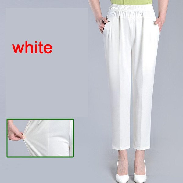 XL-8XL De Verano De Seda Helada Para Madres, Pantalones Para Mujeres De Mediana Edad, Pantalones Sueltos Para Abuela, Talla Grande 7XL Blanco-image