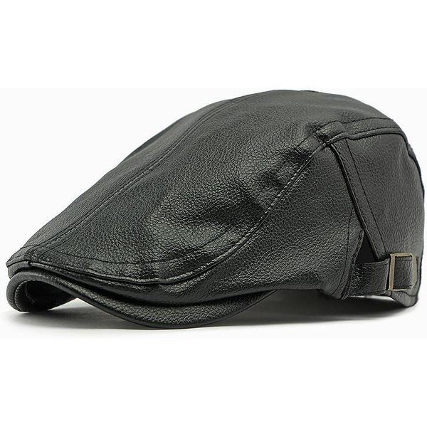 CiepłA Czapka Dla OsóB W śRednim I Starszym Wieku MęSki Beret Z Imitacji SkóRy Owczej Na Wiosnę I Jesień Brytyjski Retro Czapka Typu Forward SkóRzana Czapka Adjustable-image