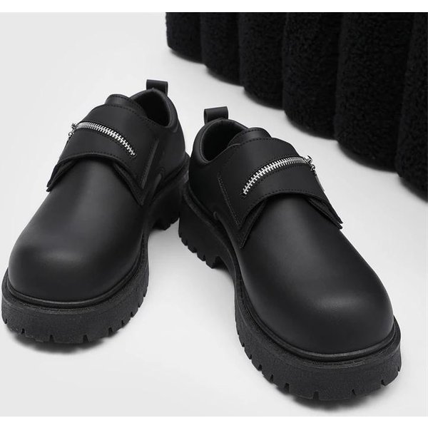 Zapatos De Cuero Para Hombre Piel De Vaca CláSico Original LegíTimo DiseñAdor Negro Suela Gruesa Punta Redonda Plataforma Masculino Casual Zapato Derby 39 Negro-image