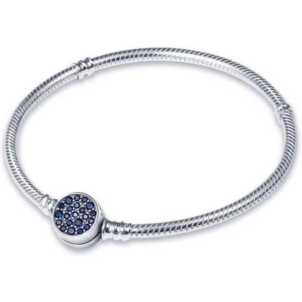 Pulsera De Plata Maciza 925 Con Forma De CorazóN, Cadena Original Con Cierre De Disco Azul Brillante, Pulsera De Cadena De Serpiente, JoyeríA Para Mujer 17Cm White-image