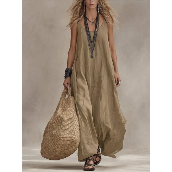 Mono De Mujer Holgado Sin Mangas Pierna Ancha Casual Largo Ligero Tirantes Finos Pantalones Anchos Monos S Caqui-image