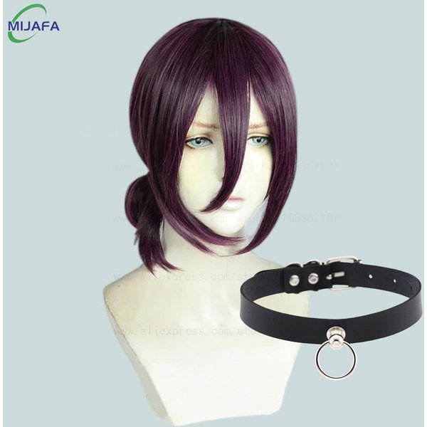 Wysokiej JakośCi Anime Reze Peruka Cosplay 45Cm Fioletowa Odporna Na CiepłO Syntetyczne WłOsy Peruki Anime Rezee + Czepek Pod Perukę Gray-image