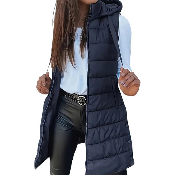 Chaleco De Plumas Para Mujer Chaleco Acolchado Para Mujer Informal Con Cremallera Chaleco Acolchado Acolchado Chaqueta Sin Mangas Con Capucha Ropa De Abrigo CáLida De Invierno 2XL White-image