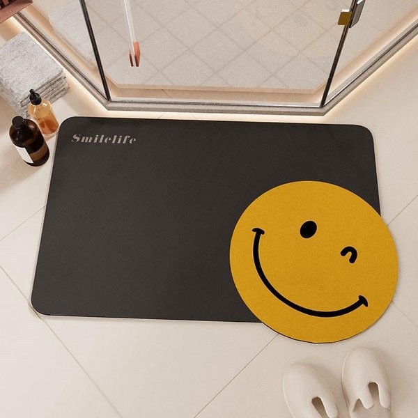 Alfombrilla De Suelo Simple De Barro De Diatomeas Con Cara Sonriente Puerta De BañO Absorbente Antideslizante Lavable Alfombrilla De Suelo Para BañO 40 * 60Cm-image