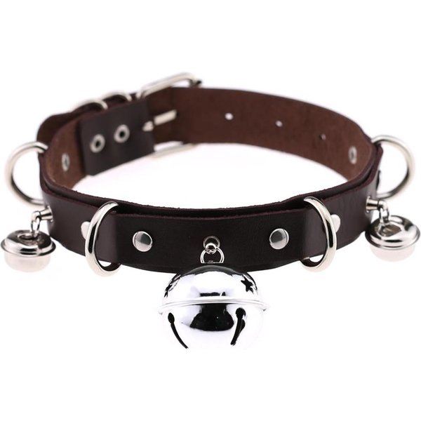 Modny Punkowy SkóRzany Naszyjnik Choker Wielowarstwowy Dzwoneczki Metalowy Choker KołNierz Naszyjnik RęCznie Robiona BiżUteria Kostiumowa Boho Gothic-image