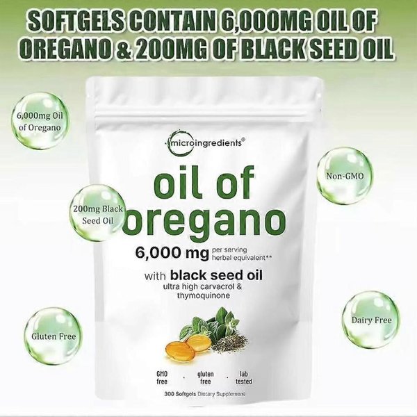 Olejek Z Oregano Olej Z Czarnuszki 6000 Mg ŻEle & Gumy OdżYwcze 180/300 Sztuk 4Packs-image