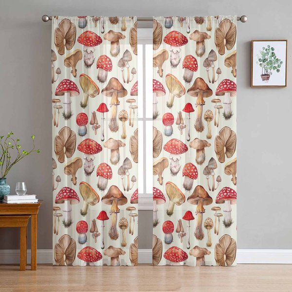 Grzyb RośLina Retro Przezroczyste ZasłOny Do Dekoracji Salonu ZasłOny Okienne Do Kuchni Tiul Woal Organza ZasłOny W135 X H137Cm X1-image