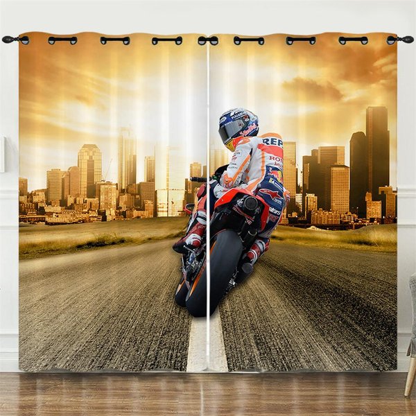 Cortina 3D Motocicleta Cool MontañA Motocross 2 Paneles HabitacióN Para Entusiastas De Las Motocicletas Dormitorio Sala De Estar Cortina 100W130H(Cm)40X51In&Grommet Top White-image