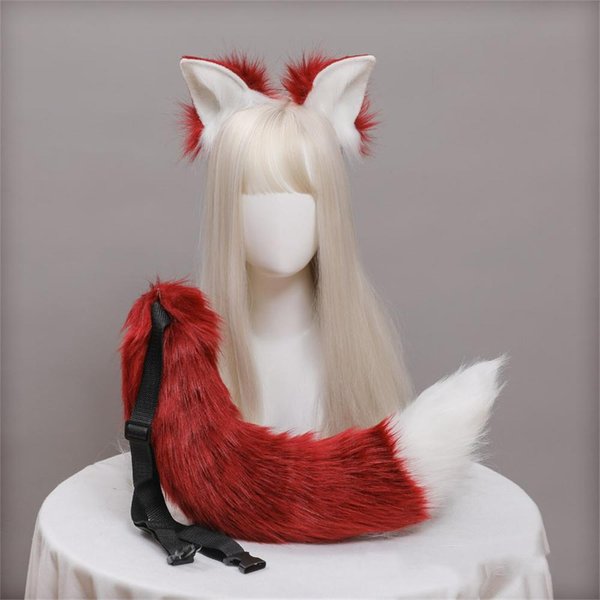 2 Szt./Zestaw Pluszowe Uszy Kota Ogon Futrzany Fursuit Lolita Opaska Na GłOwę Ogon Kota Akcesoria Cosplay RęCznie Robione Symulacja ZwierzęCe Uszy Nakrycie GłOwy Ear And Tail-image