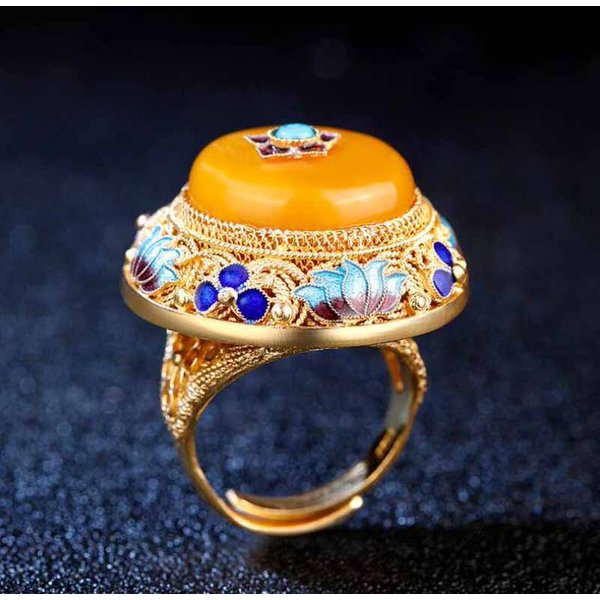 Anillos De Porcelana Esmaltada De Loto De Calcedonia Amarilla Natural, ArtesaníA De Oro Antiguo Para Mujer, Estilo Palaciego, JoyeríA De Lujo Para Cena Resizable-image