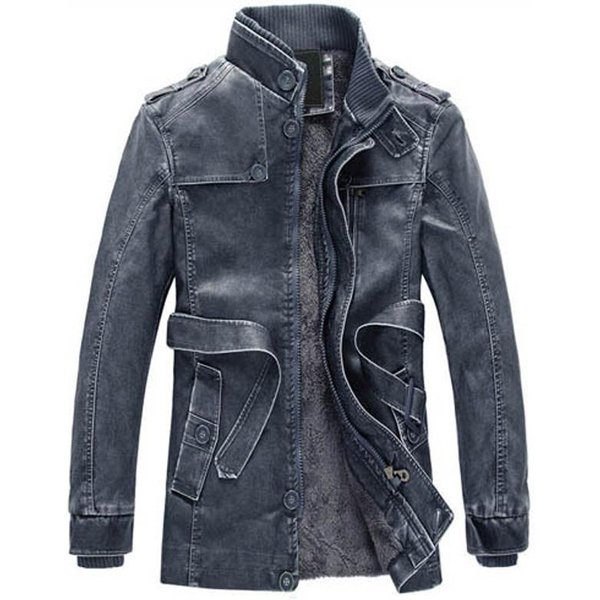 Chaqueta De Cuero PU De Largo Medio, Chaqueta De Cuero Para Hombre Lavada Personalizada 4XL Gray-image