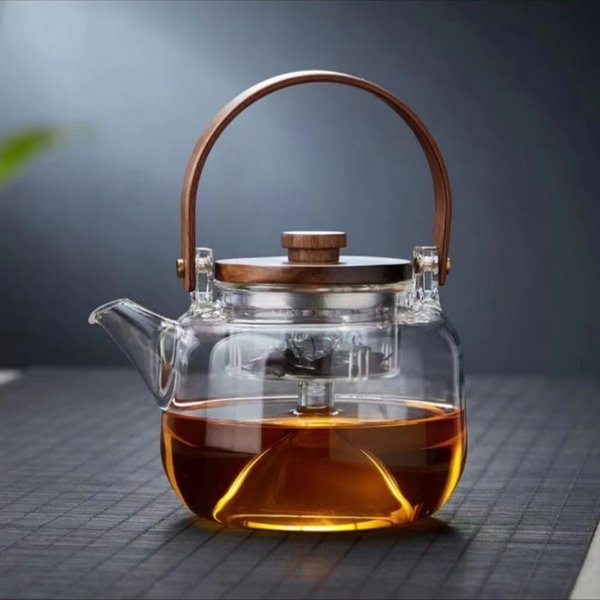 Tetera De Flores De Cristal Rayado Para El Hogar De Gran Capacidad Tetera De Vidrio De Borosilicato Alto Tetera Calentada Para Estufa CeráMica EléCtrica 1000Ml Gray-image