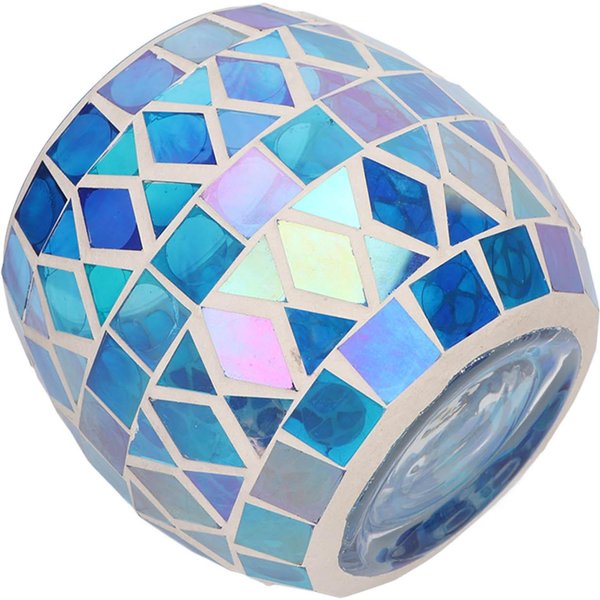 Fioletowo-Niebieski Mozaikowy Szklany śWiecznik Romantyczny DIY Kubek Na śWiecę Zapachową Stojak Na Tealight Do Salonu Blue-image