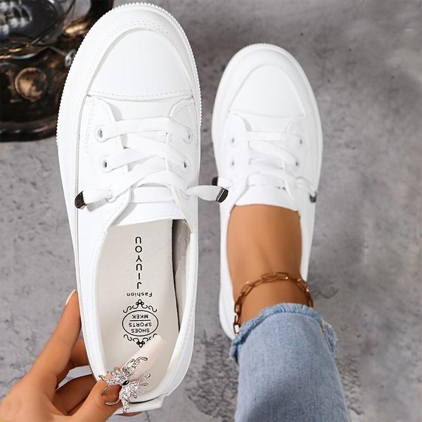 Damskie Klasyczne BiałE Sneakersy - Wygodne Sznurowane Buty Casualowe Ze ZłOtymi Akcentami, OddychająCą Tekstylną Podszewką I Wytrzymałą Gumową Podeszwą 37 BiałY-image