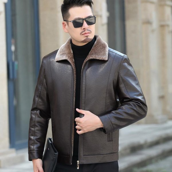 Chaqueta De Cuero Genuino Para Hombre, Chaqueta De Cuero Para Papá De Mediana Edad, Chaqueta Todo En Uno Casual De Terciopelo Y Piel De Oveja Para Hombre 4XL-image