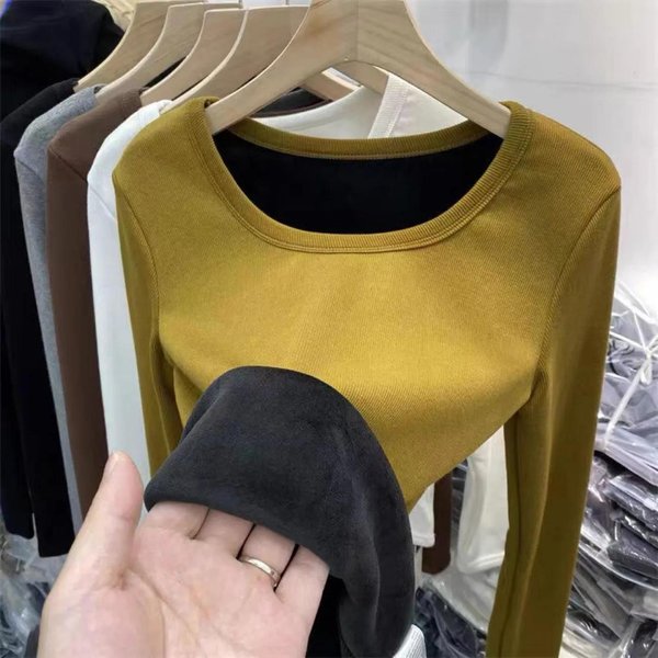 Zimowa Bielizna Termiczna Damska Plus Polar WewnąTrz Z Dopasowanym DołEm Koszula Z OkrąGłYm Dekoltem I DłUgim RęKawem T-Shirt Top XXL-image