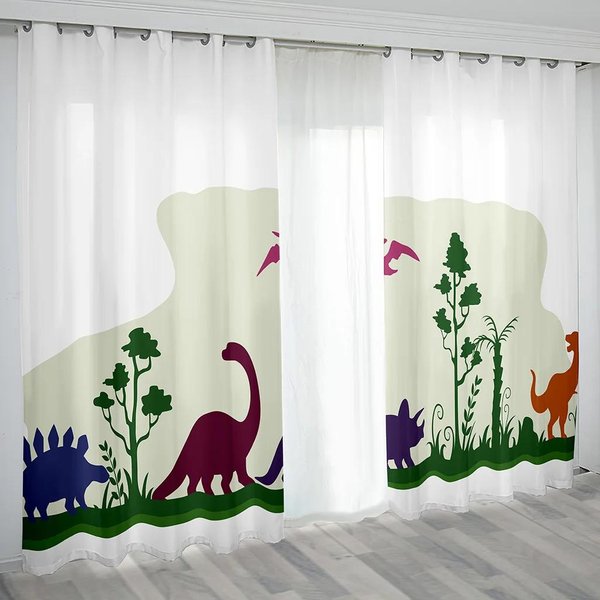 Cortina Opaca Con Estampado Personalizado 3D Moderna Linda Dibujo Animado Animal Dinosaurio Infantil Para NiñOs Dormitorio Sala De Estar W55 X H120Cm X 2&Grommet Top-image