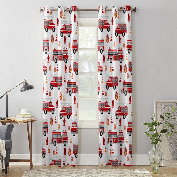 KreskóWkowe ZasłOny Okienne Z Wozem StrażAckim Do Salonu, Sypialni, Nowoczesne żAluzje Kuchenne, Draperie, ZasłOny 135W X 215H(Cm) X1-image