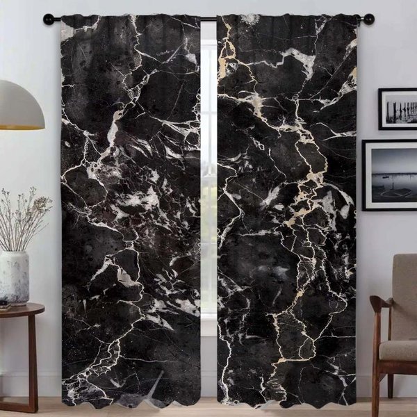 Cortinas Modernas Para Sala De Estar Para CáMara M-Marbles Cortina De Ventana ParticióN DecoracióN De Halloween Tul Para Dormitorio Estores Cocina W74Xh114Cmx2Pcs-Cl-image