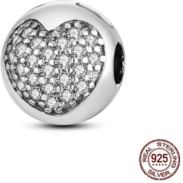 Broche De Plata Real 925 CZ Zircon Pavé PatróN Clip Encanto Margarita Cuentas TapóN Ajuste Moda Estilo Pulsera Dijes JoyeríA-image