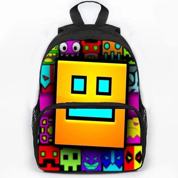 Mochilas Escolares Para NiñOs De Gran Capacidad Con Estampado De Geometry Dash Enojado, Bolsas Escolares Para Estudiantes NiñAs NiñOs, Mochilas De Viaje De Dibujos Animados-image