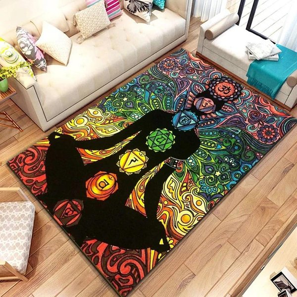 Nowy Dywan Bohemia Z Mandalą 7 Czakr Rainbow, Dywan Do Salonu, Sypialni, Na Sofę, Wycieraczka, Dekoracja, MięKka Mata PodłOgowa AntypośLizgowa Do Jogi 40X60Cm (16X24In)-image