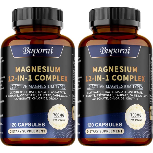 Buporai - CáPsulas De Complejo De Magnesio 12 En 1 - Salud Muscular - Salud Nerviosa - Salud Del SueñO 120*2-image