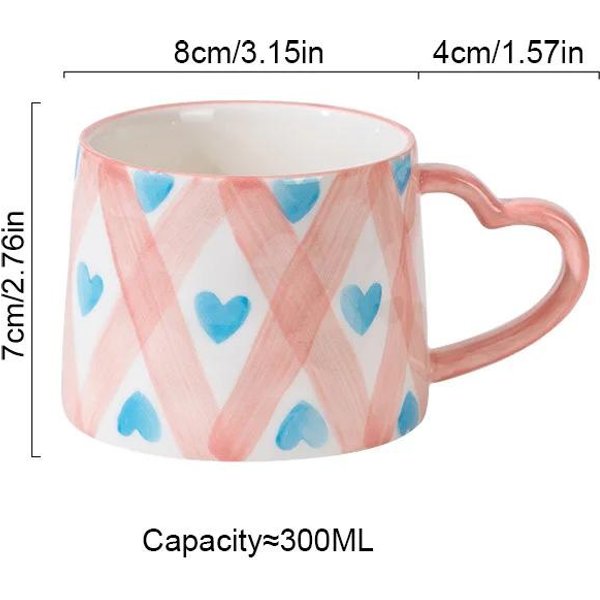 Taza De CeráMica Estilo INS Lindo Taza De Café Creativa Pintada A Mano CorazóN De Amor Taza Para Parejas Taza Para Desayuno Leche Té Regalo De San ValentíN 301-400Ml-image