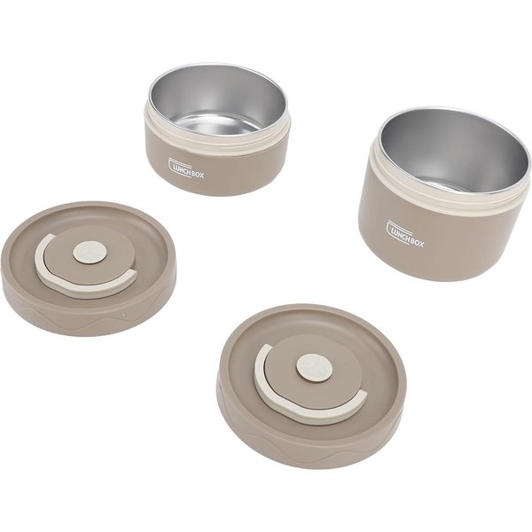 Contenedor De Almuerzo Aislado De Acero Inoxidable 304 A Prueba De Fugas, PortáTil, Redondo, Caja Bento TéRmica Con Tapa Y Bolsa TéRmica 2 Packs + Thermal Insulation Bag Dark Brown Gray-image
