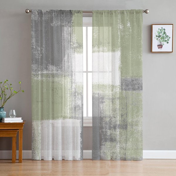 Cortinas Transparentes De Tul Estilo Pintura Al óLeo Turquesa Vintage Para Sala De Estar, Cocina, Ventanas Y Ventanas. W135 X H115Cm X1&Grommet Top-image