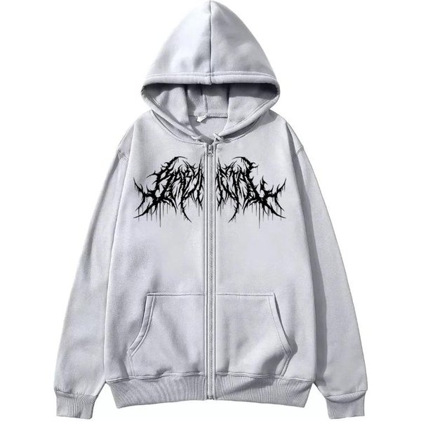 Bluza Rozpinana Y2K, MęSka, Ubrania Z Nadrukami Graficznymi, Styl Hip Hop, Gotycka Jesień Zima, UtrzymująCa CiepłO, Z DłUgim RęKawem, Bluza S Szary-image