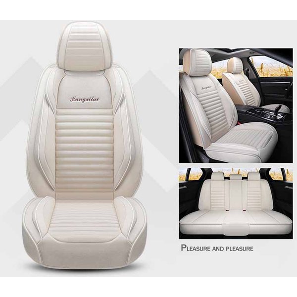 Funda De Asiento De Coche Universal Para Las Cuatro Estaciones, CojíN De Asiento De Coche De Fibra De Lino De Cobertura Completa Transpirable CóModo Cinco Plazas Todo Rodeado Lino Standard Model Beige-image