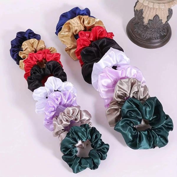 16Pcs Scrunchies EláSticos De Color SóLido, Lazos Para El Pelo De SatéN Suave, Accesorios VersáTiles Casuales Para El Pelo Para Mujeres Scrunchies 16PCS Gray-image