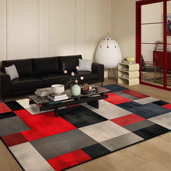 Alfombra GeoméTrica Abstracta Roja Para Sala De Estar Hogar Grande Dormitorio DecoracióN Alfombra Lujo Ligero Sofá Mesa De Centro Alfombra Antideslizante Para Piso 200*250Cm-image