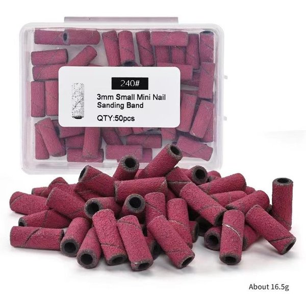 50 Uds. Kit De Bandas De Lijado Mini De 3 Mm Brocas Para UñAs Accesorios EléCtricos Para Manicura Herramienta Removedor De Piel Muerta 240# Rojo-image