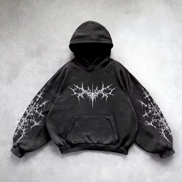 Bluza Z Kapturem Hip Hop Z Nadrukiem Graficznym Retro Gothic Dla MężCzyzn Y2K Grunge Punk Casual LuźNy Pulower Kobiety Streetwear Bluza Z Kapturem M White-image