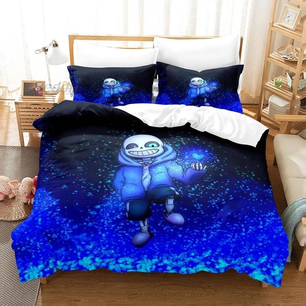 Nowy Komplet PośCieli Undertale Sans Rozmiar Pojedynczy Twin PełNy Queen King Rozmiar Zestaw Poszewek Na PośCiel Anime Do Sypialni DorosłYch Dzieci EU Single 135X200Cm Black-image