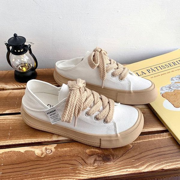 Zapatillas De Deporte Kawaii Para Mujer, Zapatos De Tenis Blancos Para Mujer, Zapatos De Lona Sin Cordones Para Mujer, Zapatos Planos Con Plataforma, Zapatos Vulcanizados Informales Para Mujer 40 Caqui-image