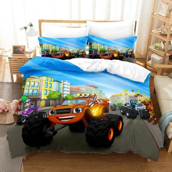 Nowy Zestaw PośCieli Blaze Cartoon Monster Machines, Poszwa Na KołDrę Zestaw PośCieli Poszwa Na KołDrę Poszewka Na Poduszkę, Rozmiar King Queen Twin ChłOpcy Dziewczynki DorośLi 70X133Cm 2Pcs-image