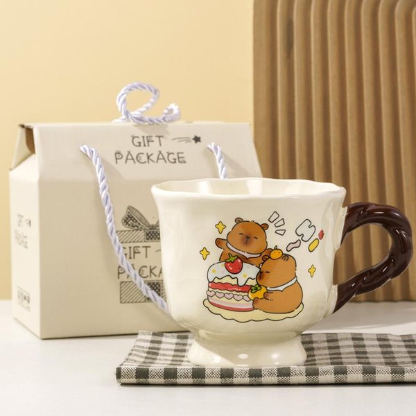 Buddyjska Kapibala Ceramiczny Kubek Wysoko-ŁAdny Kubek Kapibary Z ŁYżEczką SłOdki Kubek Na Wodę Dla Studenta PamiąTka Dla Pary 301-400Ml-image