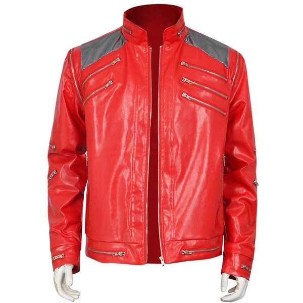 CláSica Chaqueta Roja Emocionante De Cuero De Michael Joseph Jackson Regalo De Halloween CumpleañOs Ropa De Noche 130 Red-image