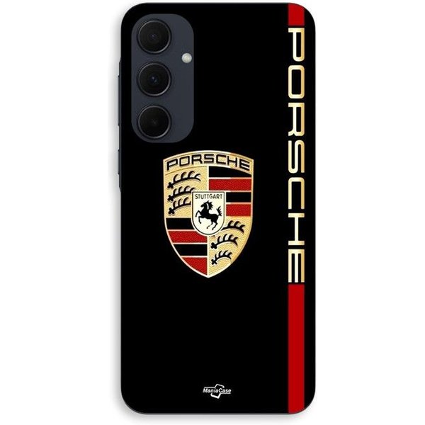 Funda De TeléFono - Porsche - Samsung Galaxy A35 - Silicona - Flexible - Logo Rojo Y Dorado Negro-image