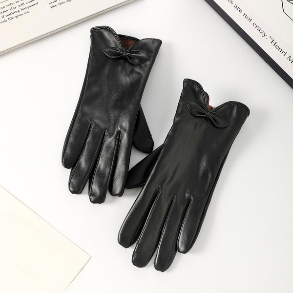 SkóRzane RęKawiczki Damskie Na Zimę Plus Aksamit ZagęSzczone Outdoorowe CiepłO I Modne Wiatroodporne I Odporne Na Zimno Outdoorowe RęKawiczki PU Do Jazdy One Size Black-image