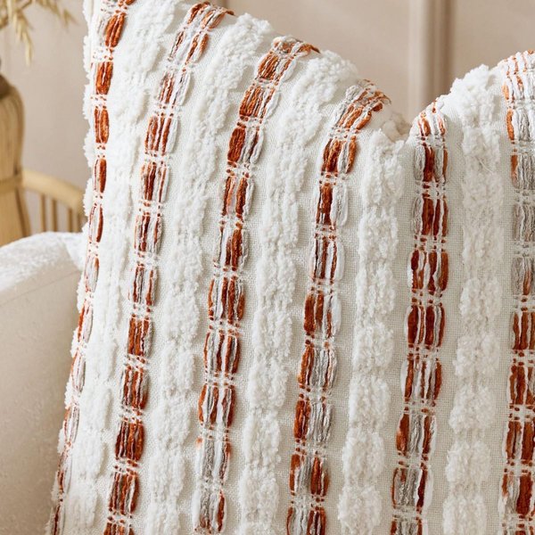 Poszewki Na Poduszki Boho Z Teksturowanymi Puszystymi Paskami, Tkane Z Chenille, Dekoracyjne Poszewki Na Poduszki, Neutralne Poszewki Na Sofę, łóżKo, Dekoracja Domu 45X45Cm-image