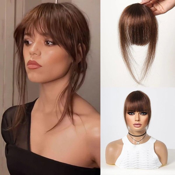Haircube 100% Grzywka Z Ludzkich WłOsóW Nad GłOwą Doczepiane WłOsy Doczepiane BrąZowe WłOsy Naturalne Delikatne Grzywki FręDzle Treski Dla Kobiet W Grzywce Powietrznej Brown-image